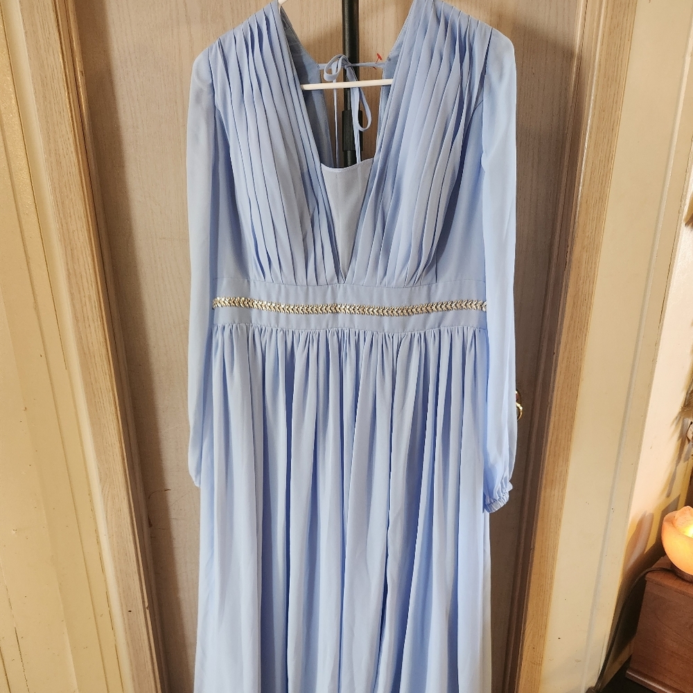 JJs House Elegant Light Blue Long Sleeve Dress Bridesmaids